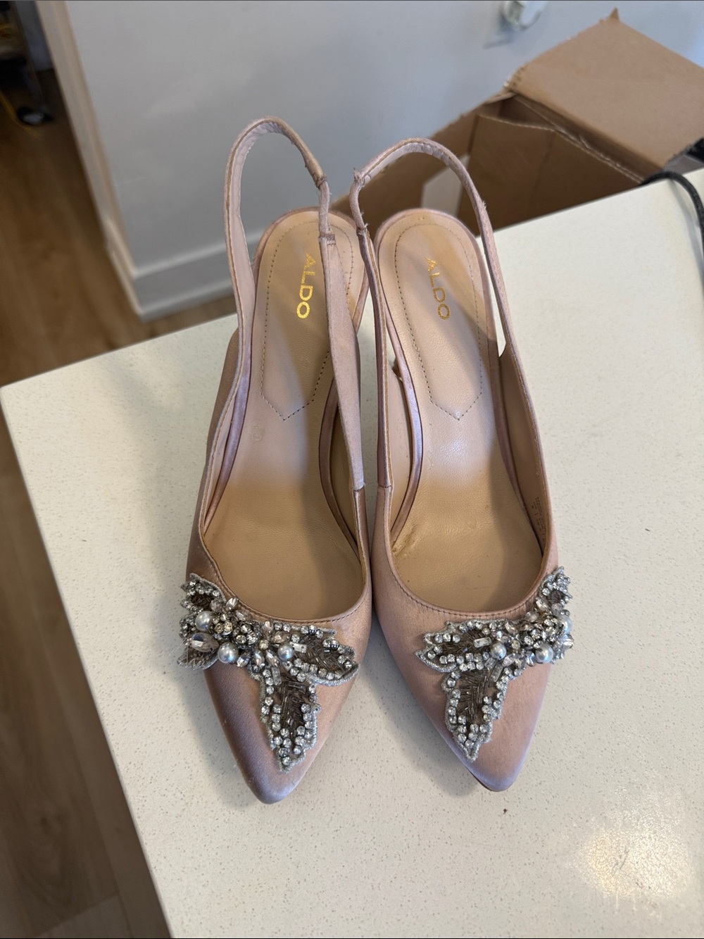 ALDO Blush Pink Crystal-Embellished Slingback Pumps
